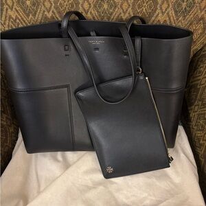 Tory Burch Black Leather Tote with Pouch